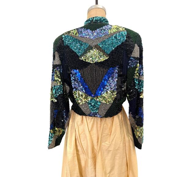 Vtg Beaded Sequin Silk Top Crop Jacket‎ Bolero Profuse Layers Size S/M - Picture 7 of 9